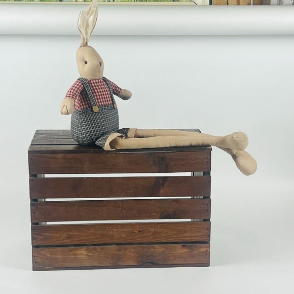 Vintage Style Fabric Bunny Doll With Long Legs & Country Plaid Outfit - Picture 3 of 8